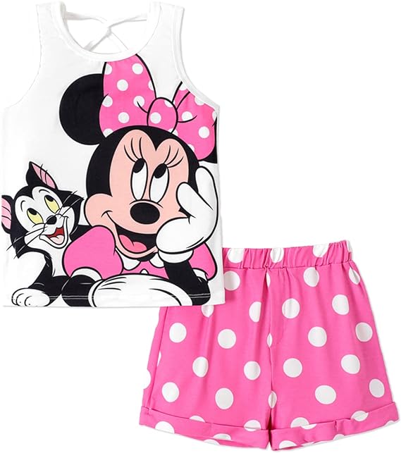 Disney Mickey and Friends Toddler Girl Shortsleeve Summer Holiday Tops Tee and Shorts Set