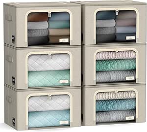 Sorbus Storage Bins with Metal Frame - Stackable & Foldable Clothes Organizer Bags - Oxford Fabric Storage Containers with Large Clear Window & Carry Handles Organization for Bedding Linen & Clothing