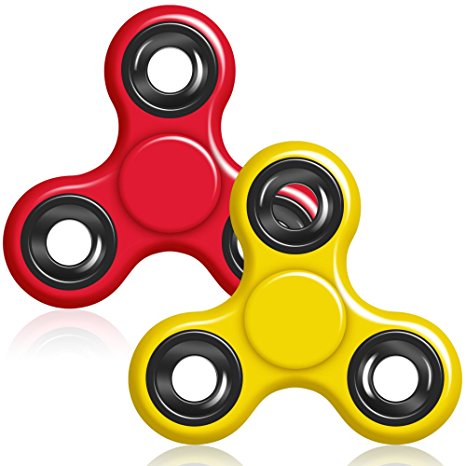 Hand Fidget Spinner, YuCool 2 Packs Tri-Spinner EDC Finger Fidget Toy Stress Reducer Rotate 1.5 mins for Kids and Adults - Red, Yellow