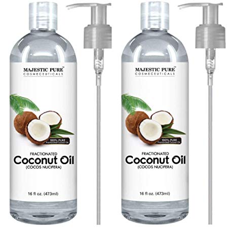 Majestic Pure Fractionated Coconut Oil, For Aromatherapy Relaxing Massage, Carrier Oil for Diluting Essential Oils, Hair & Skin Care Benefits, Moisturizer & Softener - Set of 2.