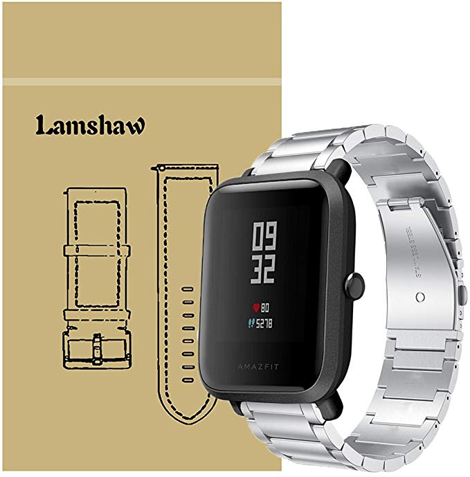 for Xiaomi Amazfit Bip Band, Lamshaw Stainless Steel Metal Replacement Straps for Xiaomi Huami Amazfit Bip Younth Watch (Silver)