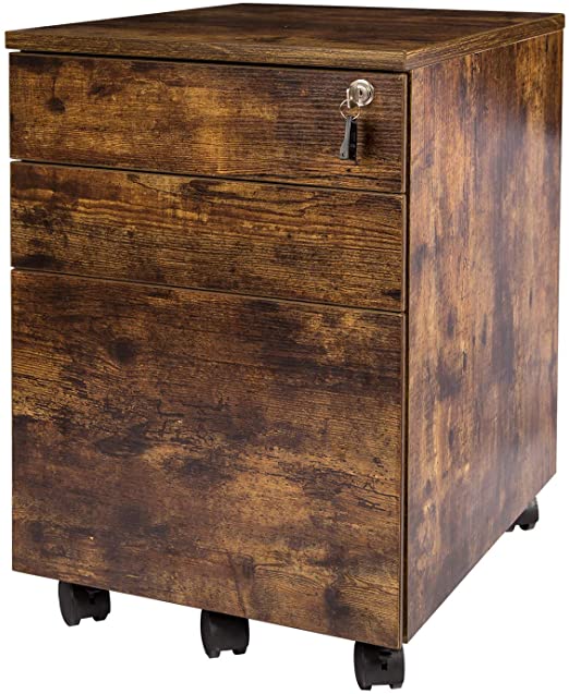 TOPSKY 3 Drawers Wood Mobile File Cabinet Fully Assembled Except Casters (Rustic Brown Letter Size)