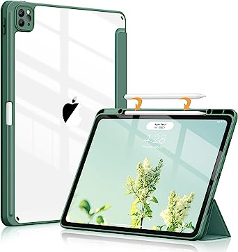 Soke Ultra Hybrid Case for iPad Pro 12.9 Inch (6th/5th/4th/3rd Generation, 2022/2021/2020/2018) - Pencil Holder   Auto Sleep/Wake   Camera Protection, Transparent Shockproof Back Cover, Pine Green