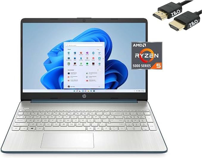 HP 2023 15.6" FHD Micro-Edge Laptop, AMD Ryzen 5 5500U (Beat i7-1160G7, up to 4GHz), 12GB RAM, 512GB PCIE SSD, WiFi, HDMI, Fast Charge, Windows 11, with Z&O HDMI Cable (Spruce Blue)