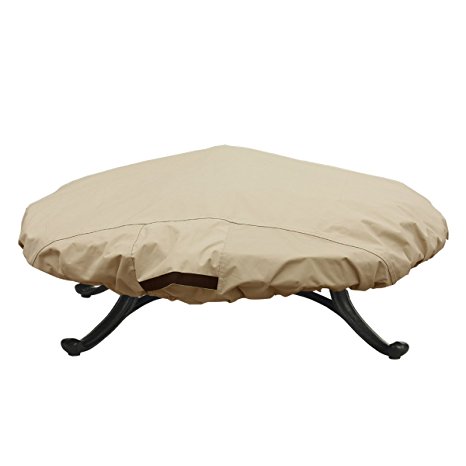 Porch Shield 100% Waterproof 600D Heavy Duty Patio Fire Pit Cover Fit Round Fire Pit up to 44 inch Diameter, Light Tan