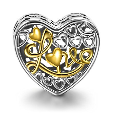 NinaQueen 925 Sterling Silver "Love Icing" Exquisite Hollow Heart Bead Charms, Best Gifts for Her