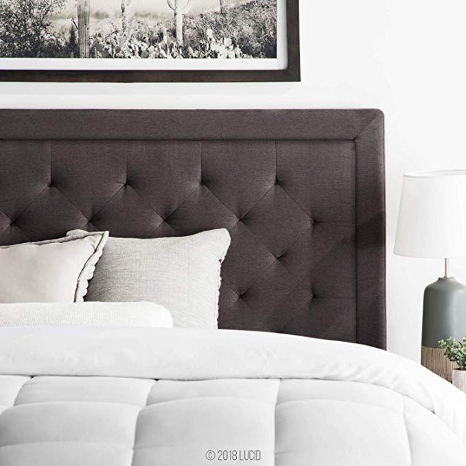 LUCID Bordered Upholstered Headboard with Diamond Tufting, Full/Full XL, Charcoal