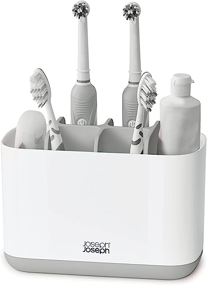 Joseph Joseph Easy Store Grand Porte Brosse à dents et Tubes de dentifrice&nbsp;-&nbsp;Blanc/Gris