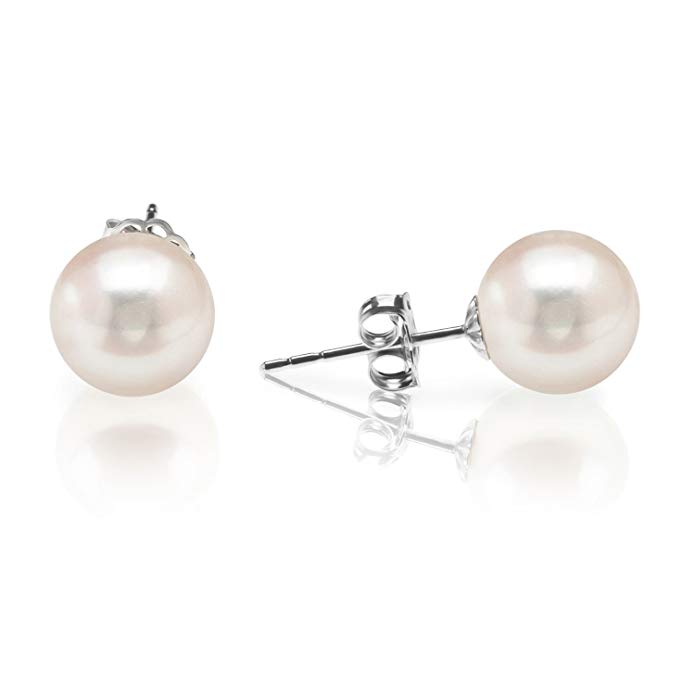 Handpicked AAA  Sterling Silver Round Stud Freshwater Cultured Pearl Earrings