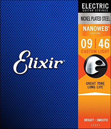 Elixir Strings Electric Guitar Strings w NANOWEB Coating, Custom Light (.009-.046)