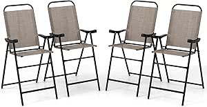 COSTWAY 4 Pieces Patio Folding Bar Chairs, High Top Patio Bar Chair with Metal Frame & Footrest, Outdoor Bar Height Chairs for Balcony, Garden & Poolside, Coffee (2, Coffee)