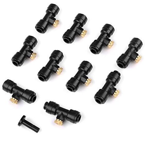 VERY100 Thread Misting Nozzle Tees 1/4" Slip-Lok with Nozzle 10pcs,1pc Plug for Cooling System Black