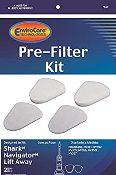 2 Shark Navigator Lift-Away NV350, NV351, NV352, NV355, NV356, NV356E, NV357 Pre-Filter Kits (Containing 2 Foam and 2 Felt Filters)Replaces Shark Part # XFF350 by EnviroCare