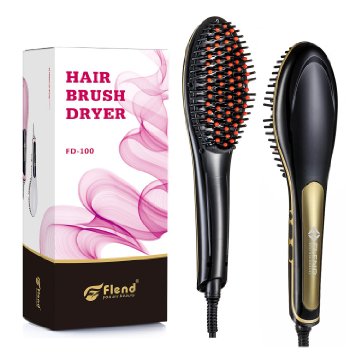 Flend Professional Hair Straightener Brush--instant Magic Silky Straight Hair Styling, Anion Hair Care, Anti Scald, Zero Damage (Black)
