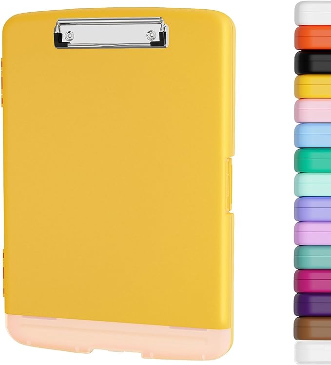 Piasoenc Clipboard with Storage, 8.5x11" Storage Clipboards with Pen Holder and A4 Legal Paper Folder, Heavy Duty Plastic, Folio & Side-Opening, Low Profile Clip, for Nurses, Teachers, Lawers, Yellow