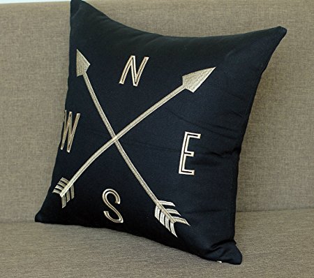 DecorHouzz Compass Vintage Embroidered Pillow Cover Decorative Pillow Standard Pillow Cases Throw Pillow Wedding Couple Anniversary 18"x18"