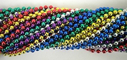 33 Inch 07mm Round Metallic 6 Color Mardi Gras Beads - 12 Dozen (144 Necklaces)
