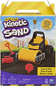 Kinetic Sand, Pave & Play Construction Set with Vehicle and 8oz Black, for Kids Aged 3 and up