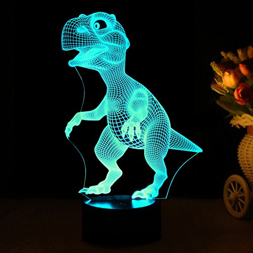 3D Night Lights for Children, Kids Night Lamp, Dinosaur Toys for Boys, 7 LED Colors Changing Lighting, Touch Control USB Charge Table Desk Bedroom Decoration, Pretty Cool Toys Gifts Ideas Birthday Holiday Xmas for Baby Nursery Toddler Friends