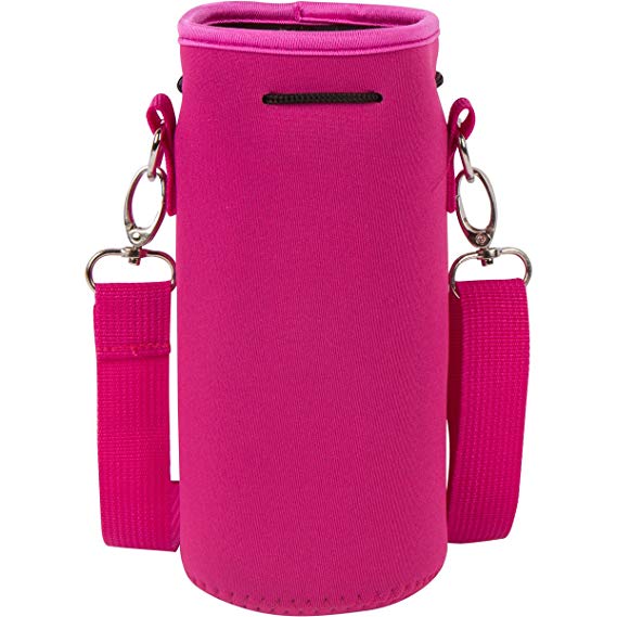 Neoprene Water Bottle Carrier Bag Pouch Cover, Insulated Water Bottle Holder (32 oz / 1-1.5L) w/ 49" Adjustable Padded Shoulder Strap - Great for Stainless Steel, Glass, or Plastic Bottles by MEK