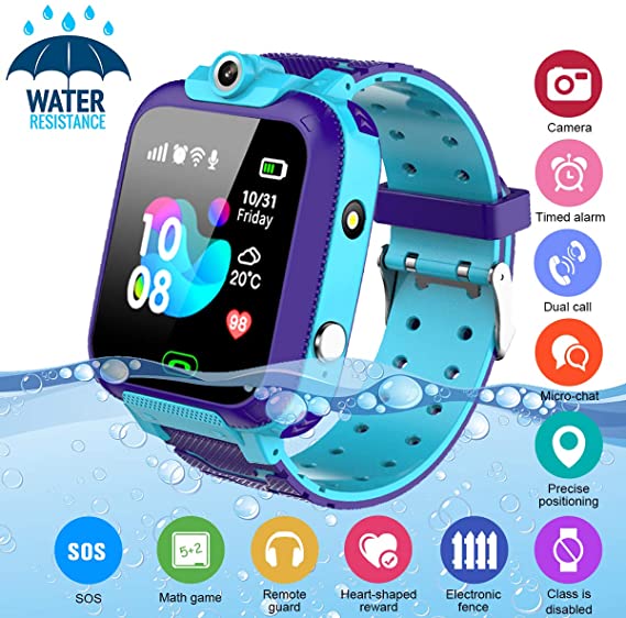 KToyoung Kids Smart Watch, Waterproof Smartwatch for Kids with Voice Chat Camera SOS Alarm Clock Games, HD Touch Screen Kids Phone Watch, SIM Card Slot Compatible with iOS & Android (Blue)