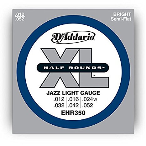 D'Addario EHR350 Half Round Electric Guitar Strings, Jazz Light, 12-52