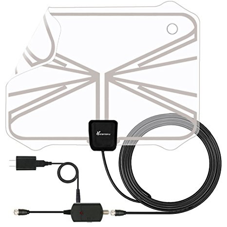TV Antenna - Vansky 50 Miles Range Amplified Indoor HDTV Antenna with High Reception Detachable Amplifier and 16.5ft Coaxial Cable - 0.016 Super Thin