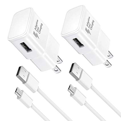 Adaptive Fast Charger Kit, (2 Pack) for Samsung Galaxy S7/S7 E/S6/S6 E/Note 5/4 /S4/S3, 2.0 Fast Micro USB Charge Kit True Digital Adaptive Fast Charging (White)