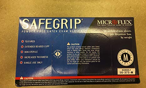 Microflex - SafeGrip Powder-Free Latex Exam - Box - Medium