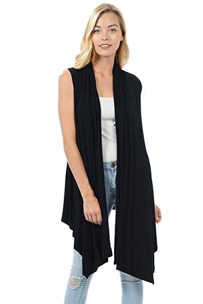 Iconic Luxe Women's Soft Premium Jersey Sleeveless Asymmetrical Open Front Cardigan