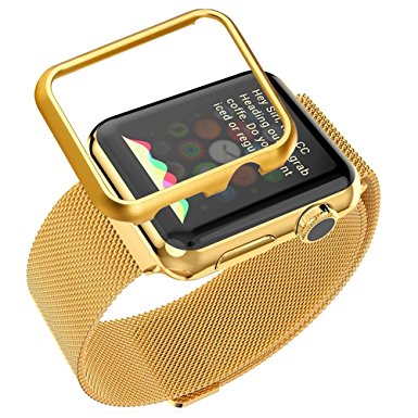 Apple Watch Band with Protective Case(42MM), Bandmax 18K Gold Plated Stainless Steel Milanese Loop for Apple Watch/Watch Sport/Watch Edition with Magnet Lock