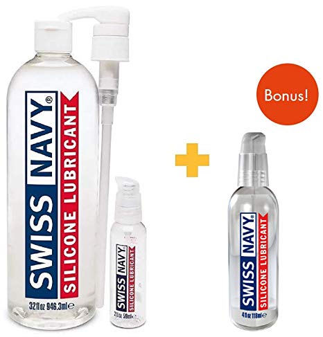 Ultimate Swiss Navy Premium Silicone Lubricant Set! Includes: Swiss Navy 32oz Silicone Lube / 4oz Silicone Lube / 2oz Travel Size Refill Bottle! (  Bonus Pouch)