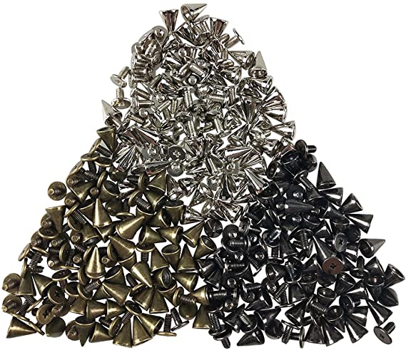 150PCS Cone Spikes Screwback Studs DIY Craft Cool Rivets Punk 7 X 10mm 1/4 Inch X 3/8 Inch (Silvery, Gun Black, Bronze) by CSPRING