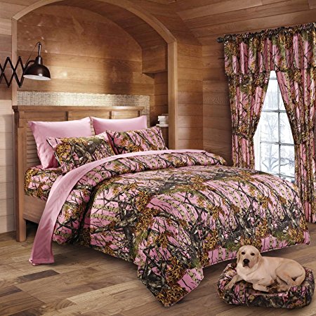 20 Lakes Woodland Hunter Camo Comforter, Sheet, & Pillowcase Set (Twin, Pink)