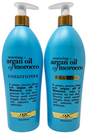 OGX Renewing Moroccan Argan Oil Shampoo and Conditioner Pump Bottle Salon Size Set (2 x 25.4 Oz)