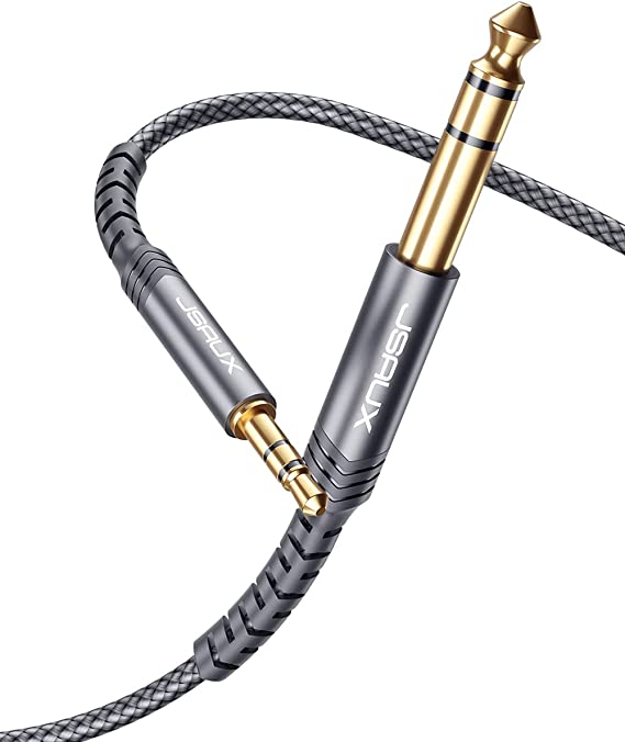 1/4 to 1/8 Cable Stereo Audio Cable 20FT, JSAUX 6.35mm 1/4" Male to 3.5mm 1/8" Male TRS Bidirectional Stereo Audio Cable Jack for Guitar, Home Theater Devices, Speaker and Amplifiers-Grey