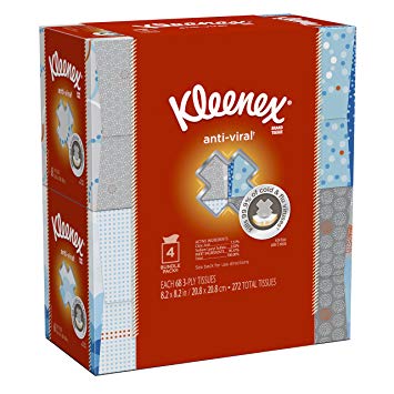 Kleenex Anti-Viral Facial Tissues, Tissues per Cube Box, 4 Pack