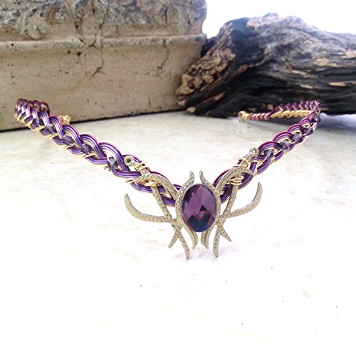 Purple Amethyst Oracle Gem Elven Circlet Tiara Crown Celtic Weave Gold or Silver