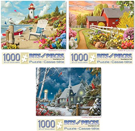 Bits and Pieces - Value Set of Three (3) 1000 Piece Jigsaw Puzzles for Adults - Each Puzzle Measures 20" X 27" - Awaken, Guiding Lights, and Daydream Jigsaws by Artist Alan Giana
