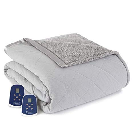 Shavel Home Products Micro Flannel Reversible Sherpa Electric Heated Blanket Greystone Queen Blanket