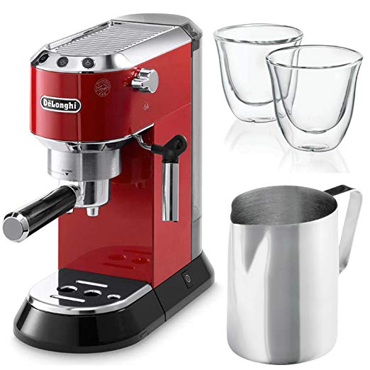 Delonghi Dedica EC 680.R Espresso Machine (Red)   2 Glasses and Frothing Pitcher