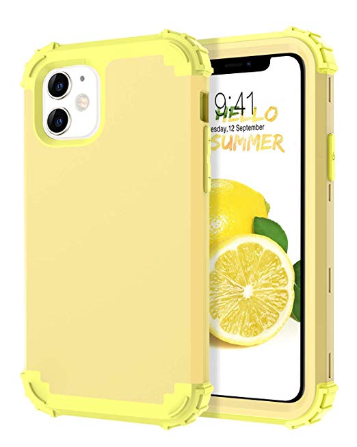 iPhone 11 Case, DUEDUE Heavy Duty Rugged Shockproof Drop Protection 3 in 1 Hybrid Hard PC Covers Soft Silicone Bumper Full Body Protective Case for iPhone 11 6.1 inch(2019),Lemon Yellow