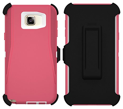 Galaxy Note 5 Case, ToughBox® [Armor Series] [Shock Proof] [Pink | White] for Samsung Galaxy Note 5 Case [Built in Screen Protector] [Holster & Belt Clip] [Fits OtterBox Defender Series Belt Clip]