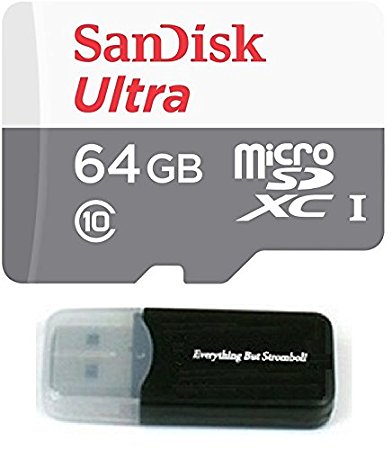 64GB SanDisk Ultra UHS-I Class 10 48mb/s MicroSDXC Memory Card for Samsung Galaxy S8, S8 Plus, S7, S7 Edge, S5 Active, S4, S3 Cell Phones with Everything but Stromboli Memory Card Reader