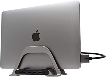 HumanCentric Vertical Stand for MacBook with Integrated 10-in-1 Dual Display Hub – USB-C Docking Station for MacBooks | USB-C Hub for MacBook Only