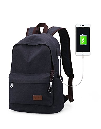 Upoalker Canvas Backpack for School Travel Daypack Fits up to 15.6 inch Laptop