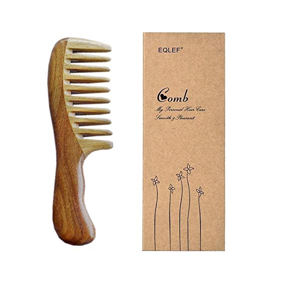 EQLEF® Green sandalwood wide-tooth no static handmade comb, quality wooden curls comb