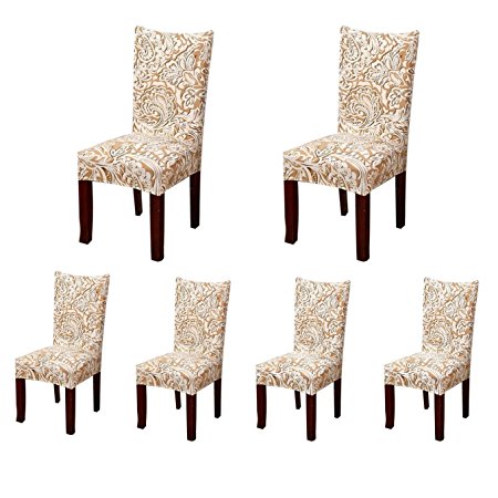 6 x Soulfeel Soft Spandex Fit Stretch Short Dining Room Chair Covers with Printed Pattern, Banquet Chair Seat Protector Slipcover for Hone Party Hotel Wedding Ceremony (Style 2)