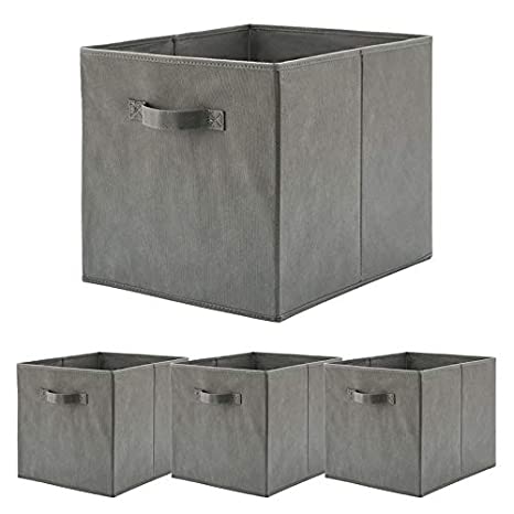 BeigeSwan Foldable Fabric Storage Bin [Set of 4] Collapsible Containers Cubes Boxes Organizer - 13 x 15 x 13 inches (Gray)