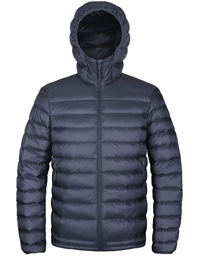 HARD LAND Men’s Hooded Packable Down Jacket Lightweight Insulated Winter Puffer Coat Outdoor